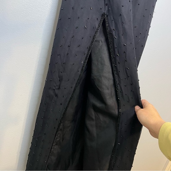 Vtg Paradise Beaded Silk Maxi Dress Sleeveless Black Split Side Sz S Embroidered - Picture 8 of 16